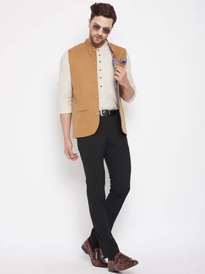 Brown woven_x000D_
 poly ryon nehru jacket 2