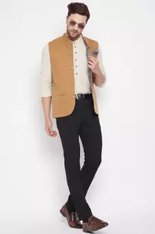 Brown woven_x000D_
 poly ryon nehru jacket