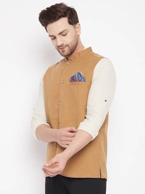Brown woven_x000D_
 poly ryon nehru jacket 3