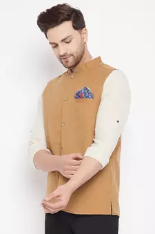 Brown woven_x000D_
 poly ryon nehru jacket
