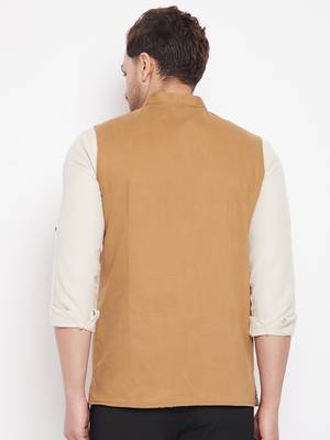 Brown woven_x000D_
 poly ryon nehru jacket 4