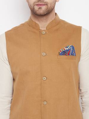 Brown woven_x000D_
 poly ryon nehru jacket 5