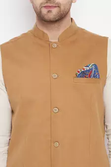 Brown woven_x000D_
 poly ryon nehru jacket