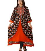 Orange And Black Colour Rayon Printed Designer flared Kurti