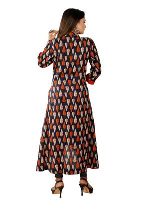 Orange And Black Colour Rayon Printed Designer flared Kurti 2