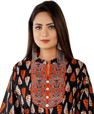 Orange And Black Colour Rayon Printed Designer flared Kurti 5