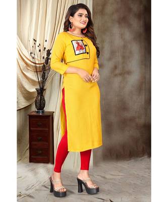 CLOTH BOOST Presenting Rayon printed Full Sleeve Yellow Kurti 4
