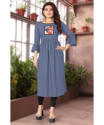 CLOTH BOOST Presenting Rayon printed Full Sleeve Grey Kurti 1