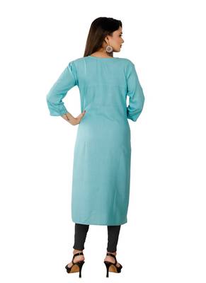 Aqua Blue Colour Rayon Embroidered Designer Straight Kurti 2