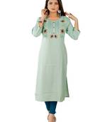 Light Olive Green Colour Rayon Embroidered Designer Straight Kurti