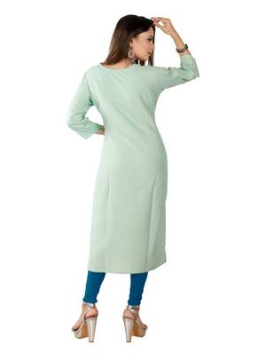 Light Olive Green Colour Rayon Embroidered Designer Straight Kurti 2