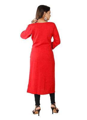 Red Colour Rayon Printed With Embroidered Designer Straight Kurti 4