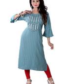 Sea Green Colour Rayon Embroidered Designer Straight Kurti