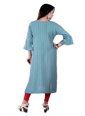 Sea Green Colour Rayon Embroidered Designer Straight Kurti 2
