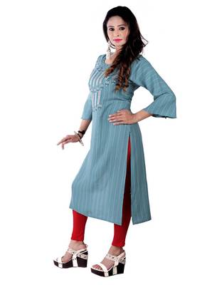 Sea Green Colour Rayon Embroidered Designer Straight Kurti 3