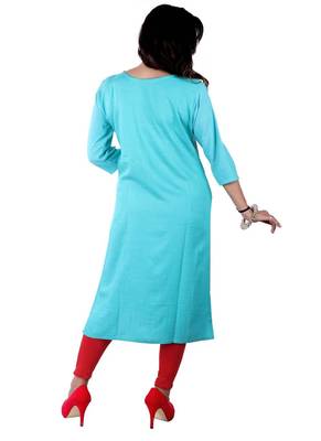 Sky Blue Colour Rayon Embroidered Designer Straight Kurti 2