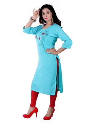 Sky Blue Colour Rayon Embroidered Designer Straight Kurti 3