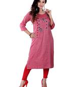 Pink Colour Rayon Floral Embroidered Designer Straight Kurti
