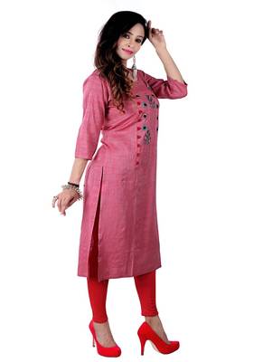 Pink Colour Rayon Floral Embroidered Designer Straight Kurti 3