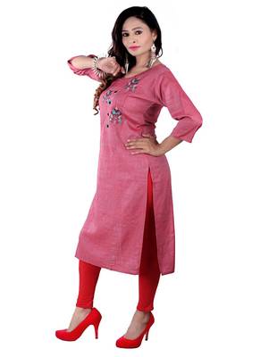 Pink Colour Rayon Floral Embroidered Designer Straight Kurti 4