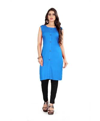 CLOTH BOOST Presenting Rayon printed Short Sleeve Lightblue Kurti 1