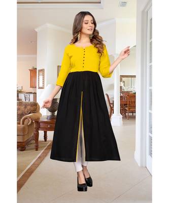 CLOTH BOOST Presenting Rayon printed Short Sleeve Yellow Kurti 1