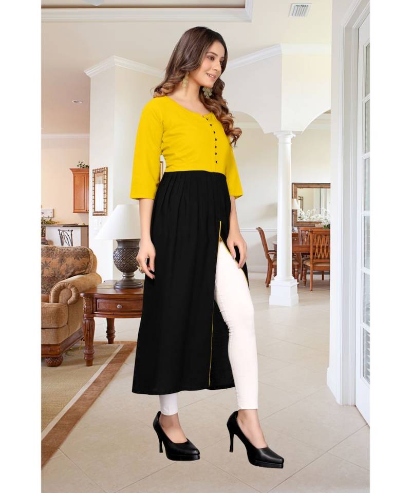 CLOTH BOOST Presenting Rayon printed Short Sleeve Yellow Kurti