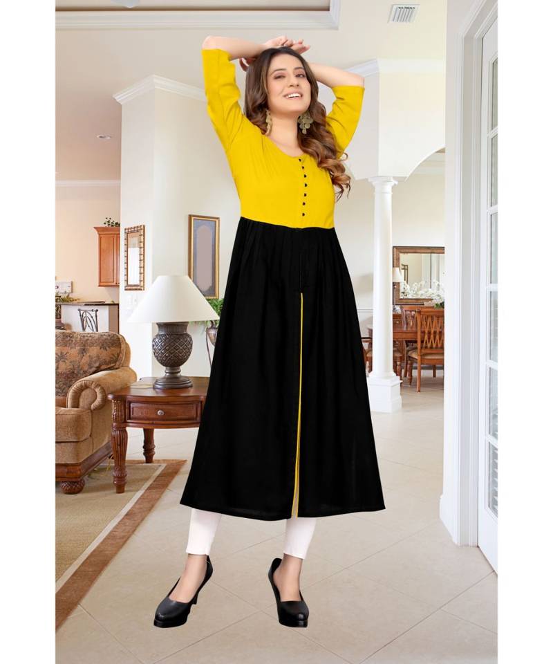 CLOTH BOOST Presenting Rayon printed Short Sleeve Yellow Kurti