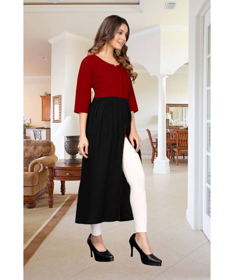 CLOTH BOOST Presenting Rayon printed Short Sleeve Maroon Kurti