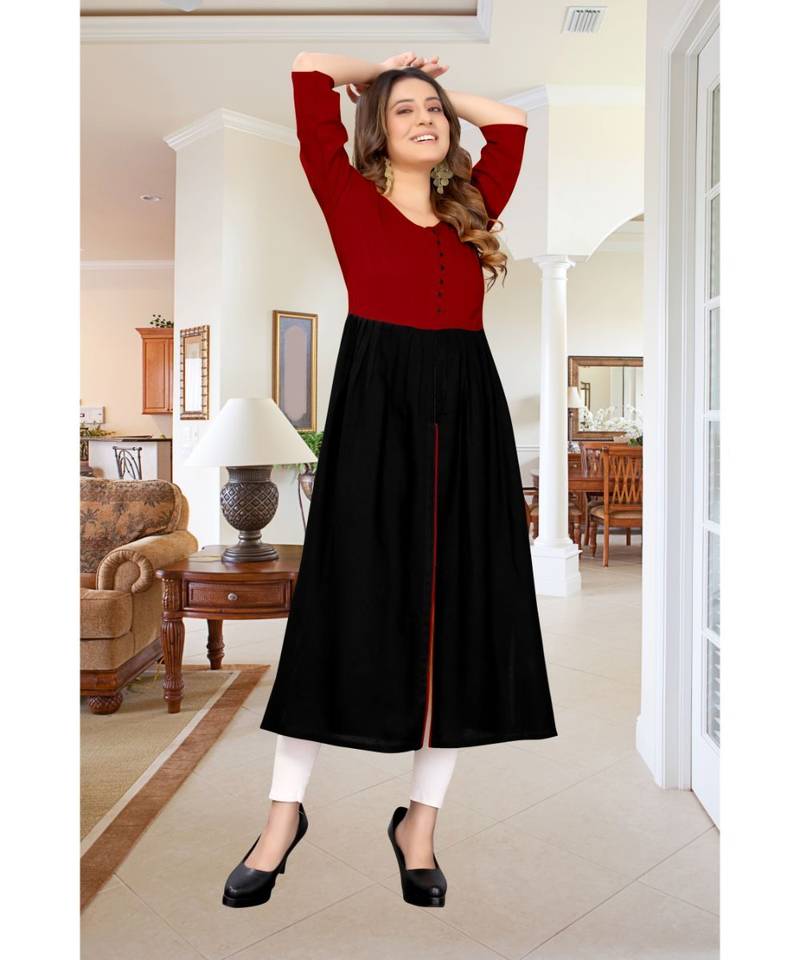 CLOTH BOOST Presenting Rayon printed Short Sleeve Maroon Kurti