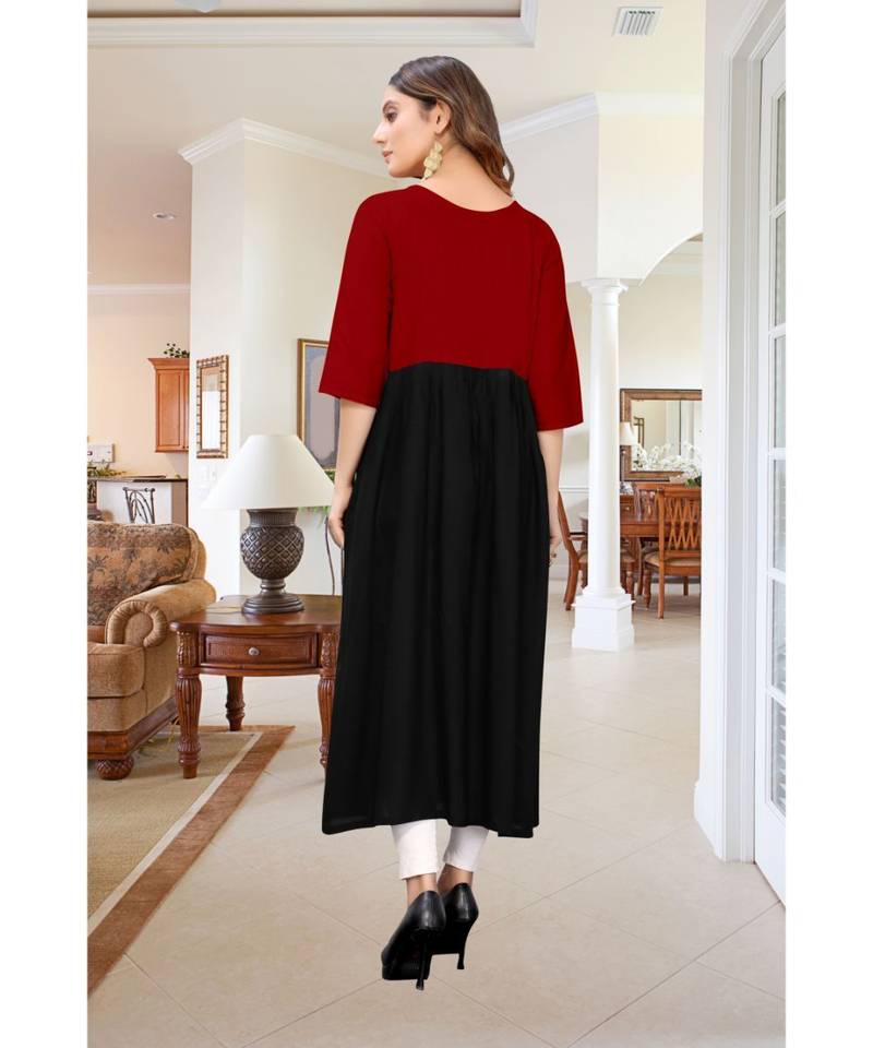 CLOTH BOOST Presenting Rayon printed Short Sleeve Maroon Kurti