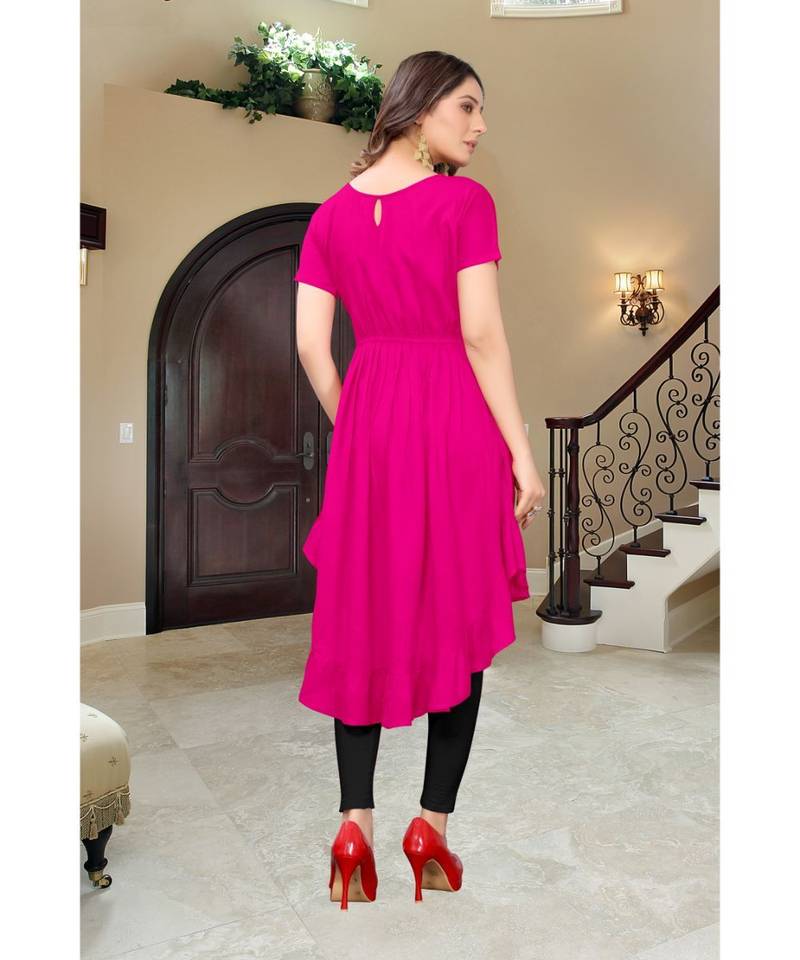 CLOTH BOOST Presenting Rayon printed Short Sleeve Pink Kurti