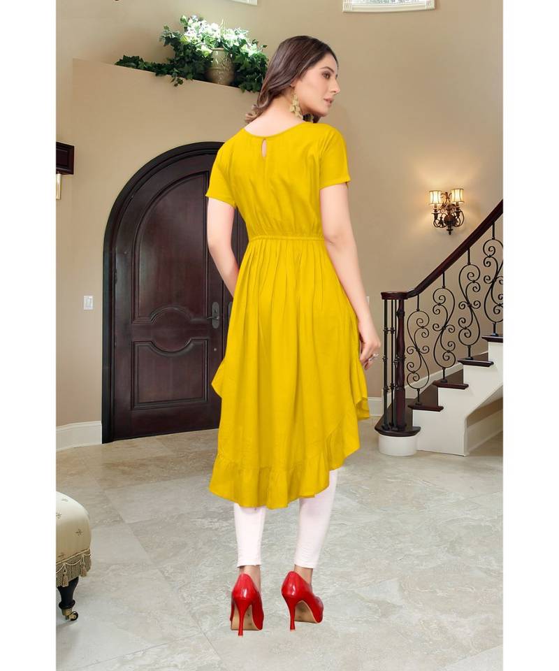 CLOTH BOOST Presenting Rayon printed Short Sleeve Yellow Kurti