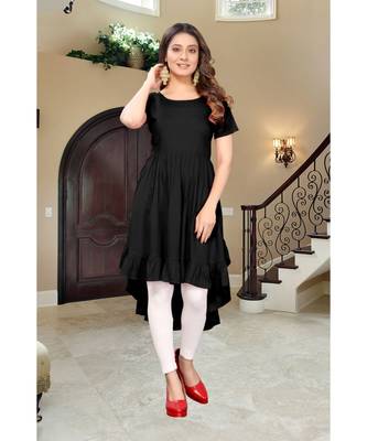 CLOTH BOOST Presenting Rayon printed Short Sleeve Black Kurti 1