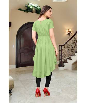 CLOTH BOOST Presenting Rayon printed Short Sleeve Light Green Kurti 4