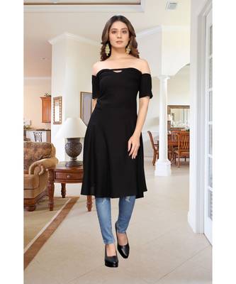 CLOTH BOOST Presenting Rayon printed Short Sleeve Black Kurti 1