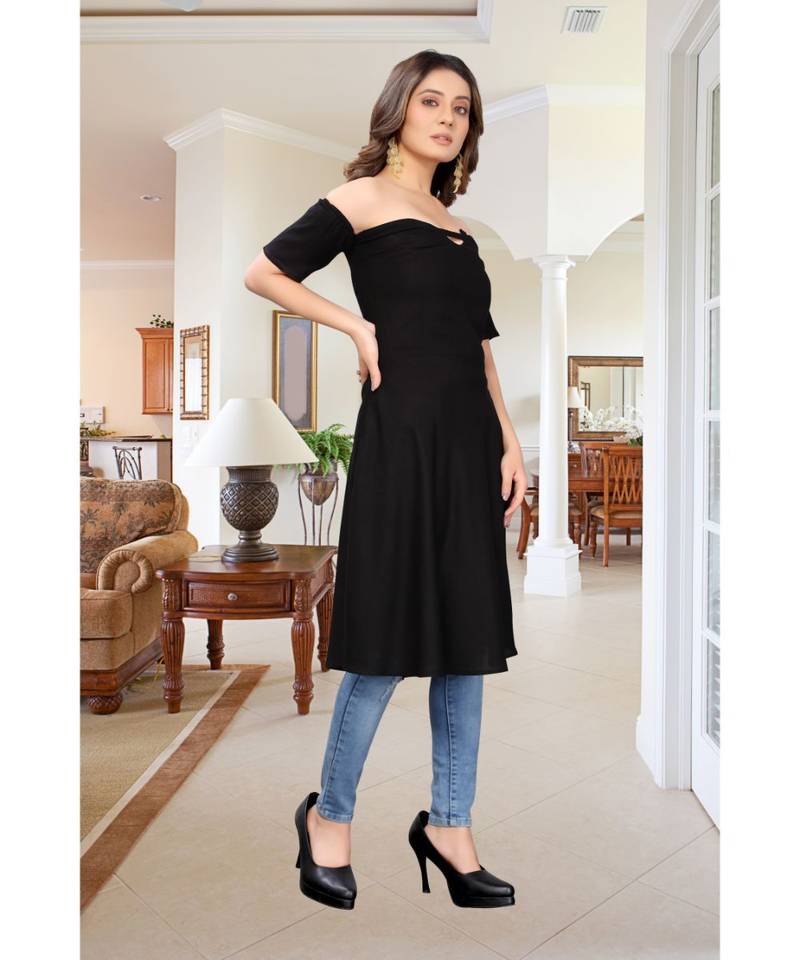 CLOTH BOOST Presenting Rayon printed Short Sleeve Black Kurti