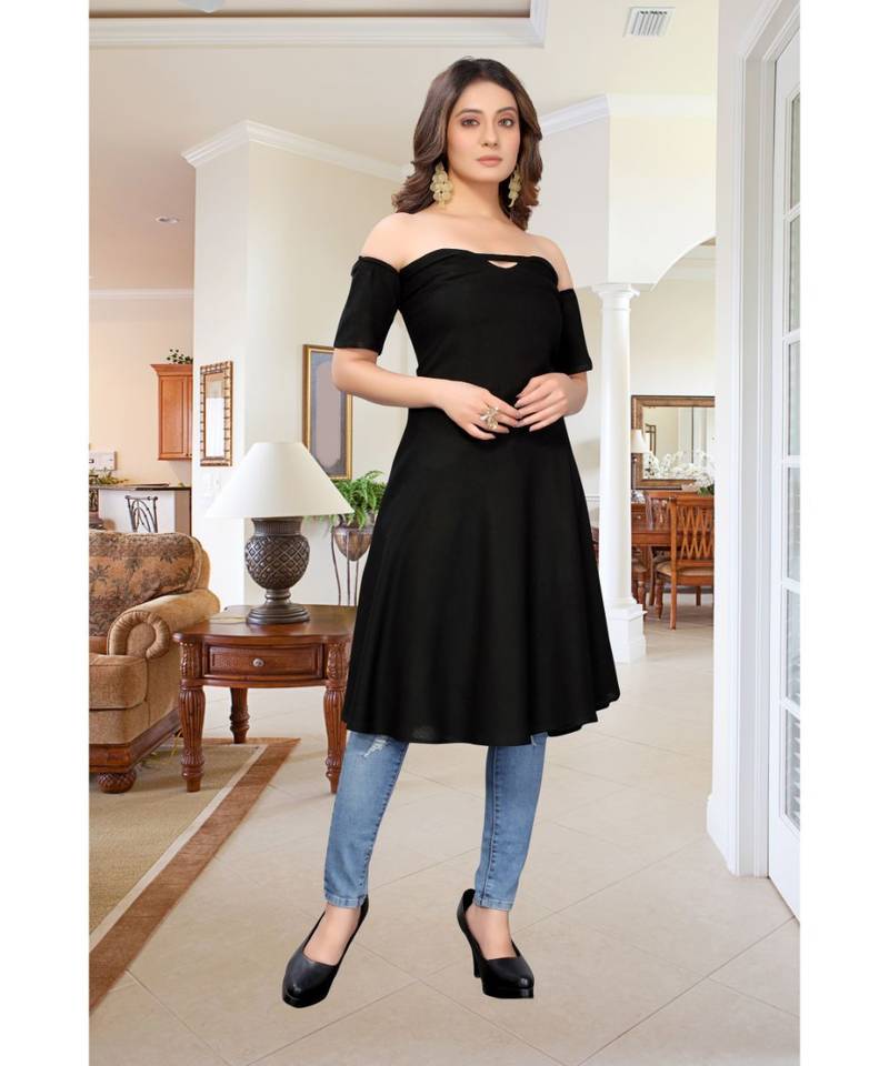 CLOTH BOOST Presenting Rayon printed Short Sleeve Black Kurti