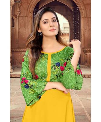 CLOTH BOOST Presenting Rayon printed 3/4 Sleeve Yellow Kurti 1
