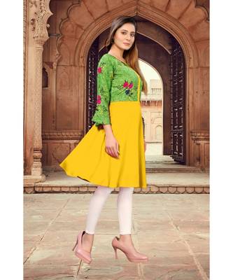 CLOTH BOOST Presenting Rayon printed 3/4 Sleeve Yellow Kurti 2