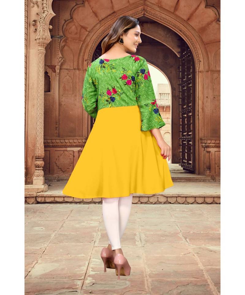 CLOTH BOOST Presenting Rayon printed 3/4 Sleeve Yellow Kurti
