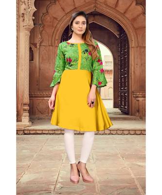 CLOTH BOOST Presenting Rayon printed 3/4 Sleeve Yellow Kurti 4