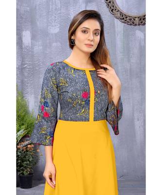 CLOTH BOOST Presenting Rayon printed 3/4 Sleeve Yellow Kurti 1