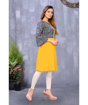 CLOTH BOOST Presenting Rayon printed 3/4 Sleeve Yellow Kurti 2