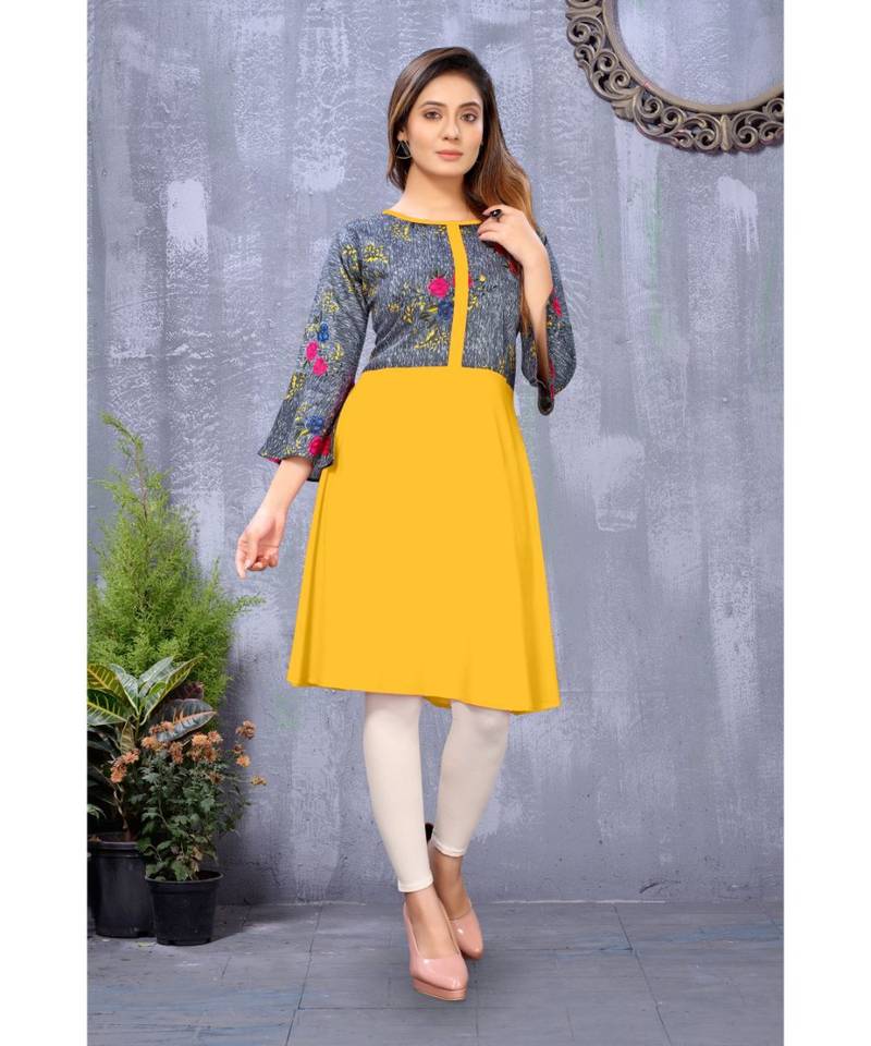 CLOTH BOOST Presenting Rayon printed 3/4 Sleeve Yellow Kurti
