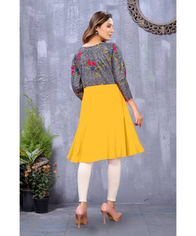 CLOTH BOOST Presenting Rayon printed 3/4 Sleeve Yellow Kurti