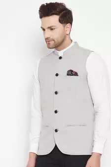 Grey plain pure wool nehru jacket