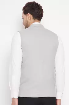 Grey plain pure wool nehru jacket
