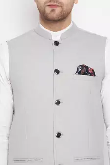 Grey plain pure wool nehru jacket