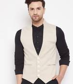 Fawn plain pure wool nehru jacket